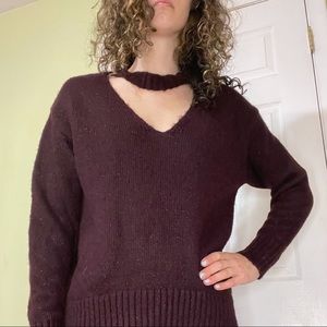 Forever 21 Maroon Crew Cut Neck Sweater